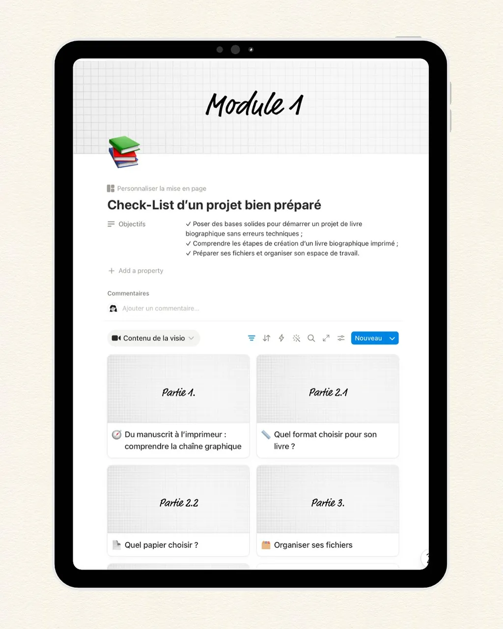 Le programme de L'Atelier sur Notion&nbsp;: module 1, check-list d'un projet bien préparé