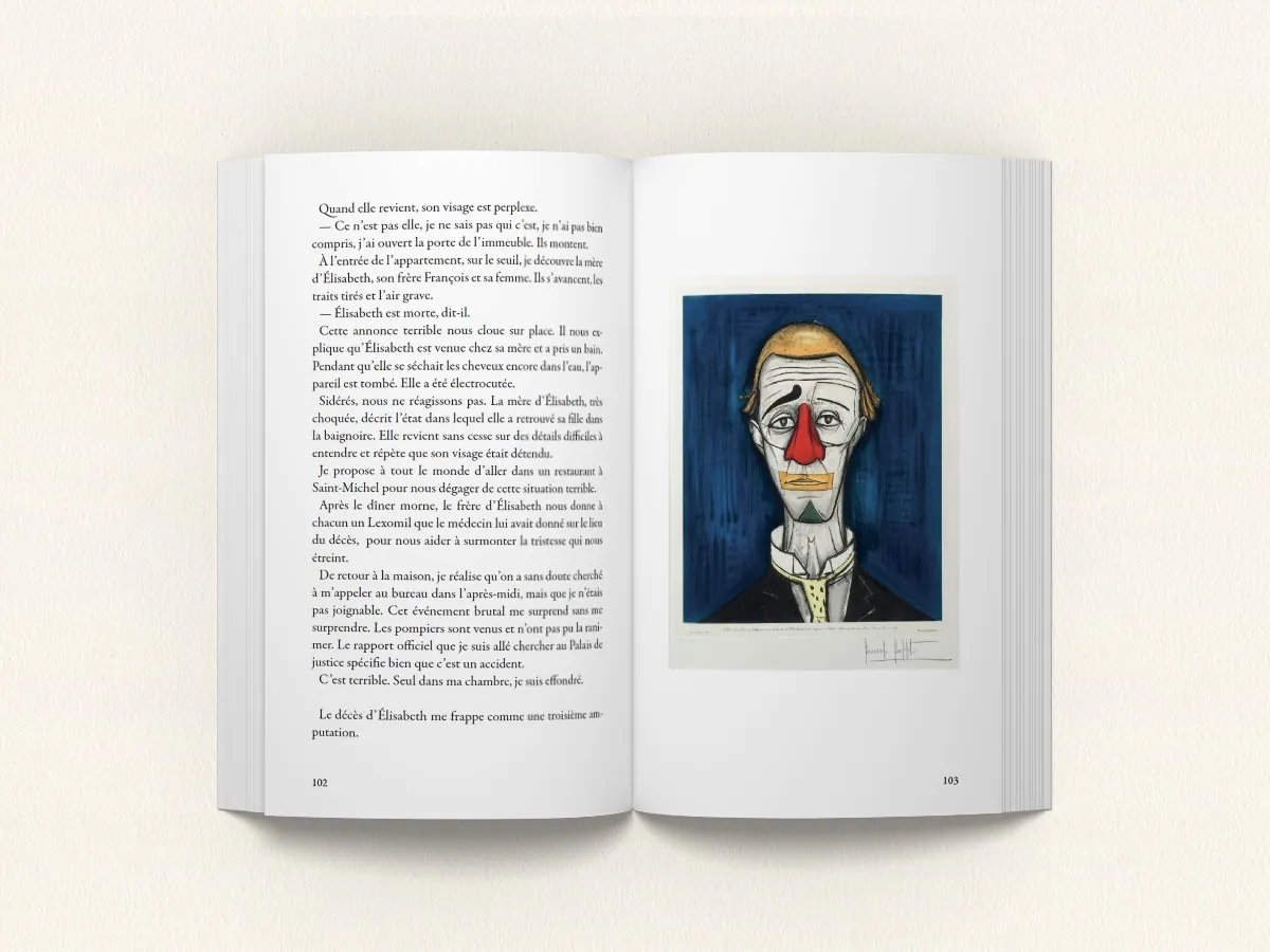 Double page de Compenser nos fantômes : un passage du récit et un tableau choisi par Gérard