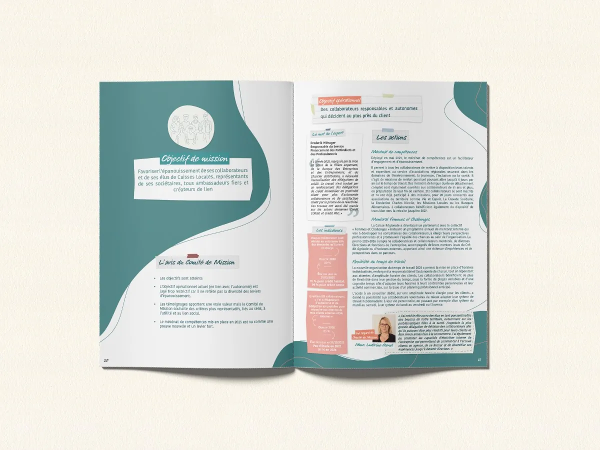Double page du rapport de mission 2025 : un objectif de mission et ses actions