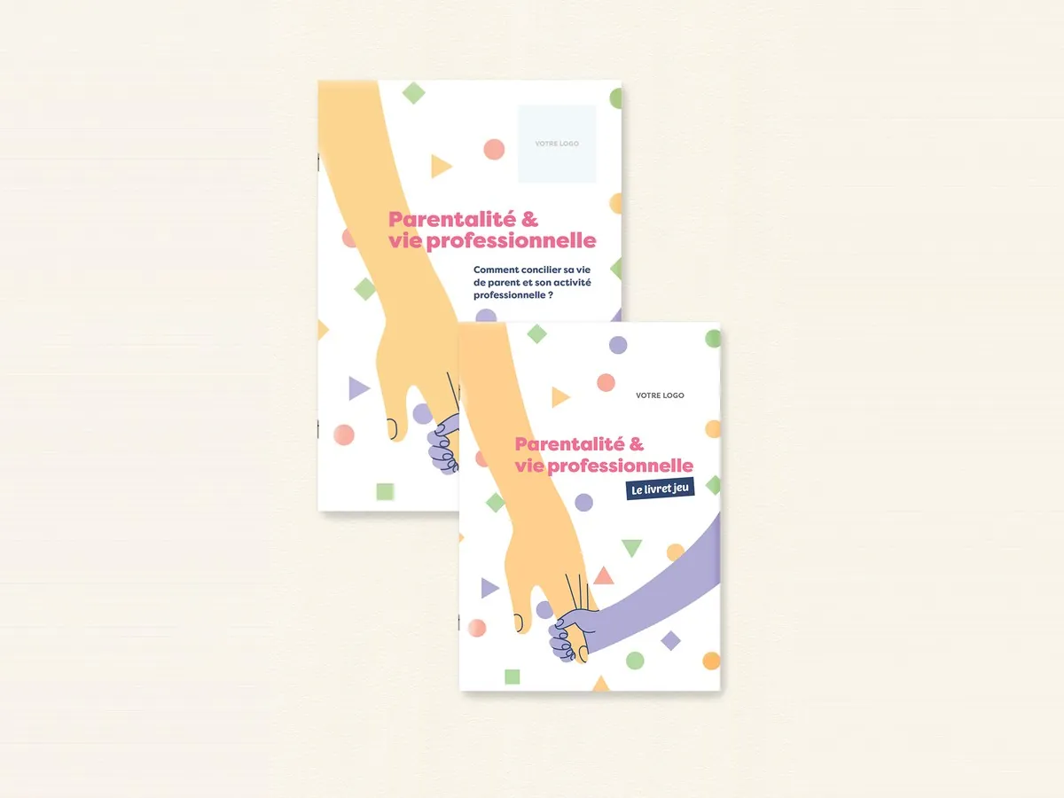 Le guide et le livret de jeux Parentalité & vie professionnelle, couvertures