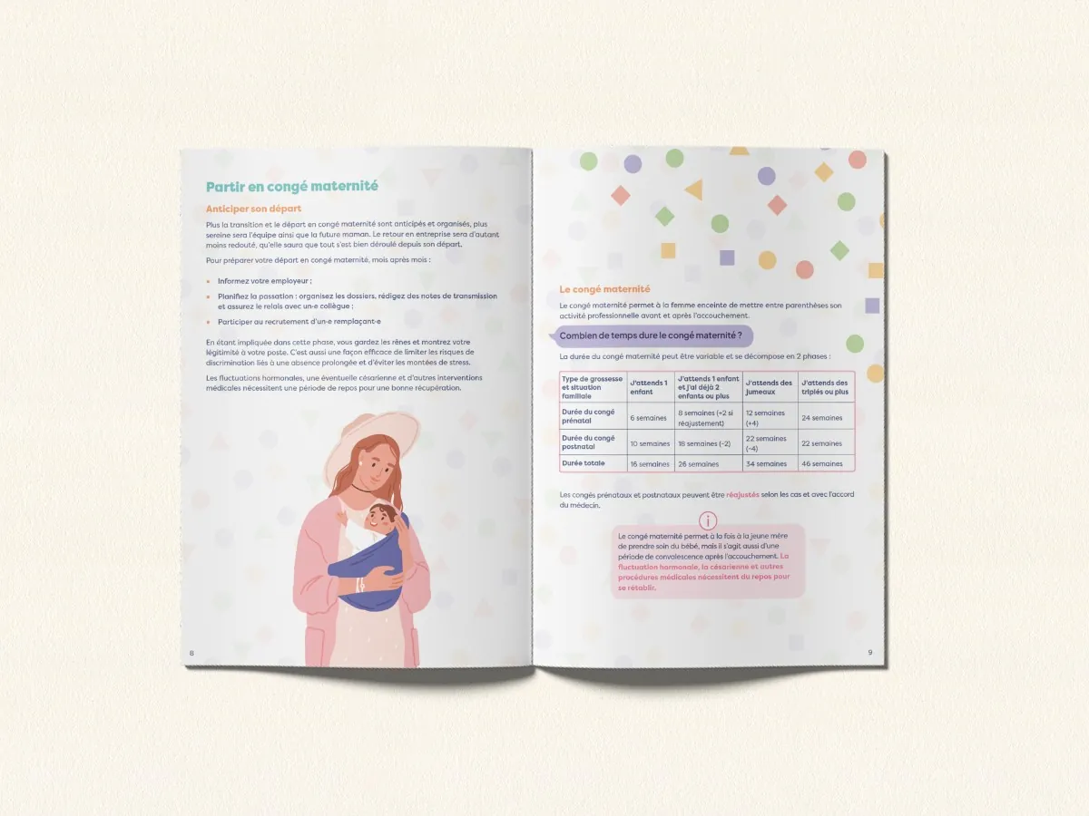 Double page du guide : partir en congé maternité