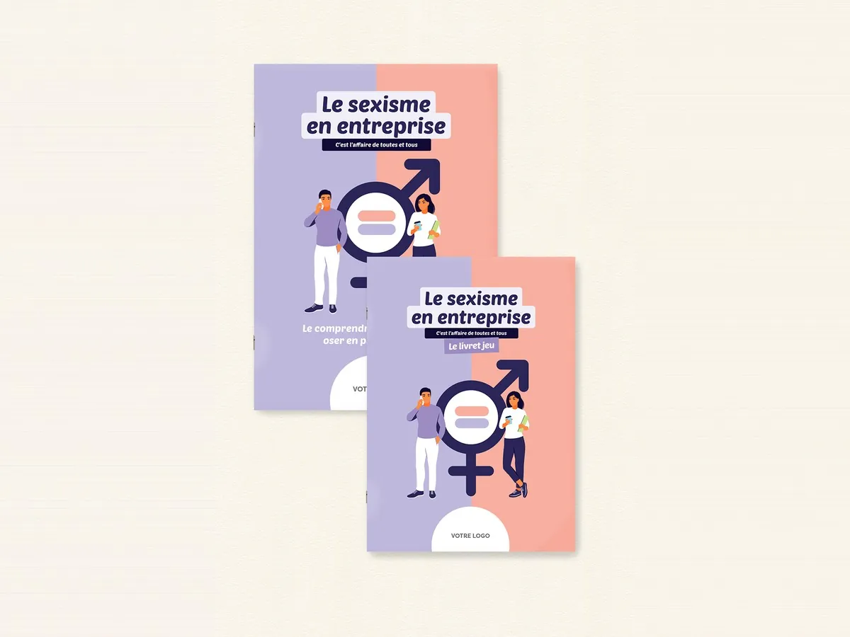 Le guide et le livret de jeux Le Sexisme en entreprise, couvertures