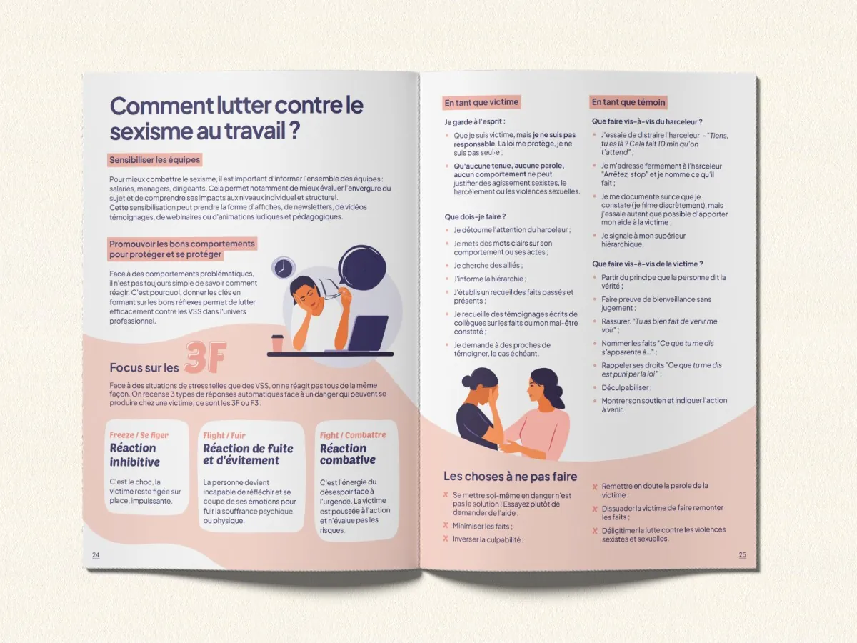 Double page du guide&nbsp;: comment lutter contre le sexisme au travail